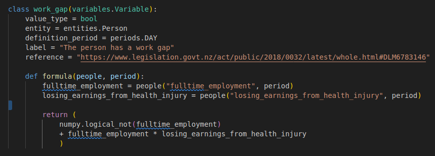 Parameter example from OpenFisca Aotearoa showing 'Age of majority'